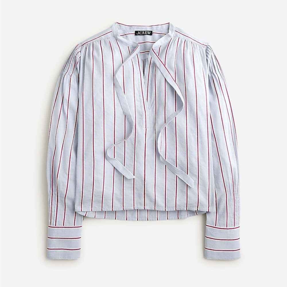 J. Crew Women's V-neck tie top in striped cotton-blend dobby